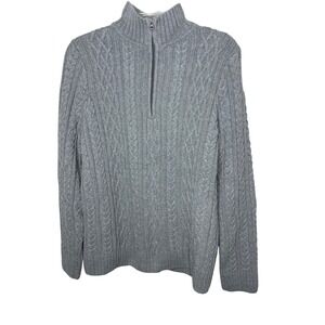 Croft & Barrow Womens Gray Cable Knit Quarter Zip Sweater Size L Cotton